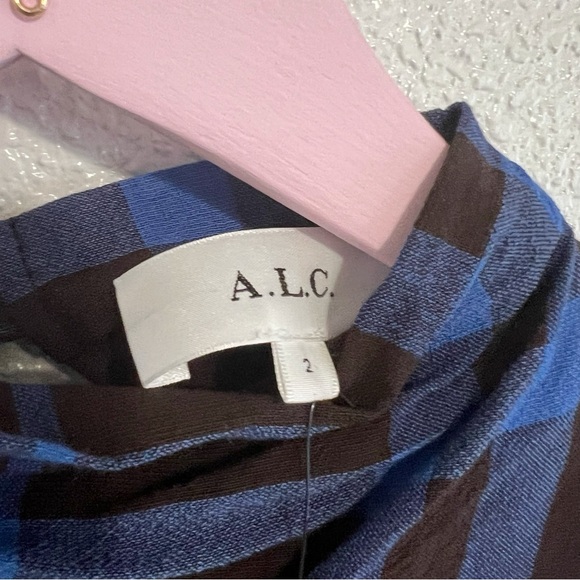 NWT A.L.C. Iggy Plaid Draped High-Neck Assymetrical Dress - Picture 6 of 13